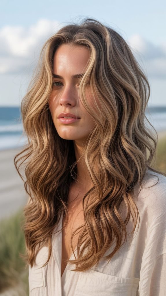 Beachy Waves with Lived-In Brown and Caramel Color