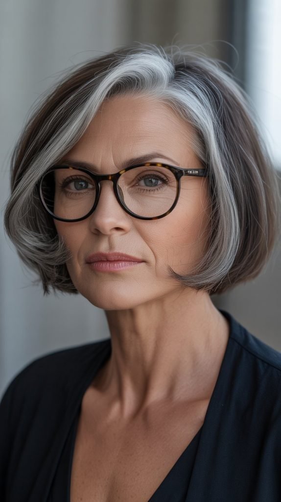 Lowlights for Short Gray Hair with Glasses