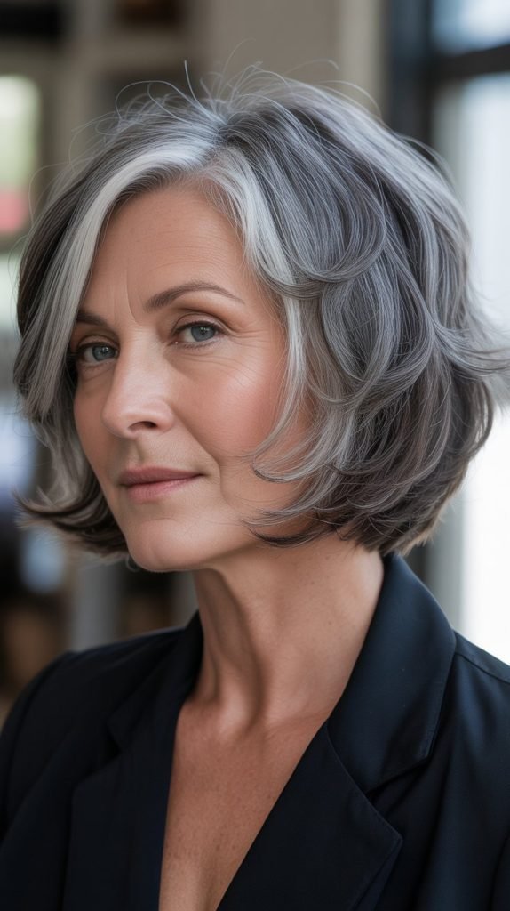 Face-Framing Lowlights for Short Gray Hairstyles