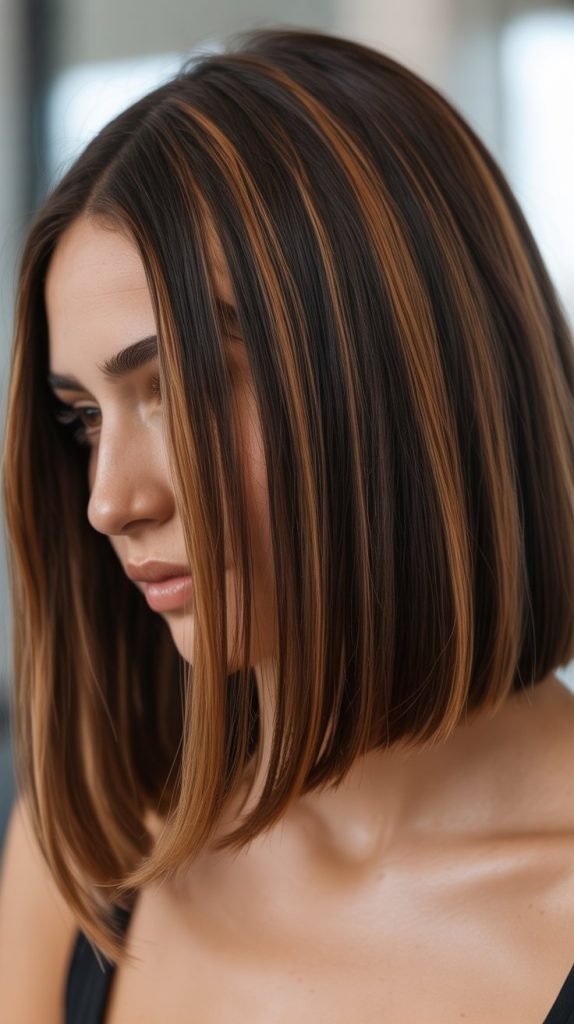 Classic Caramel Balayage on Blunt Bob