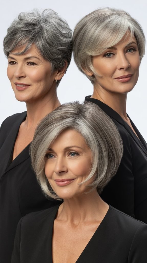 Complementary Haircuts for Gray Hair with Lowlights