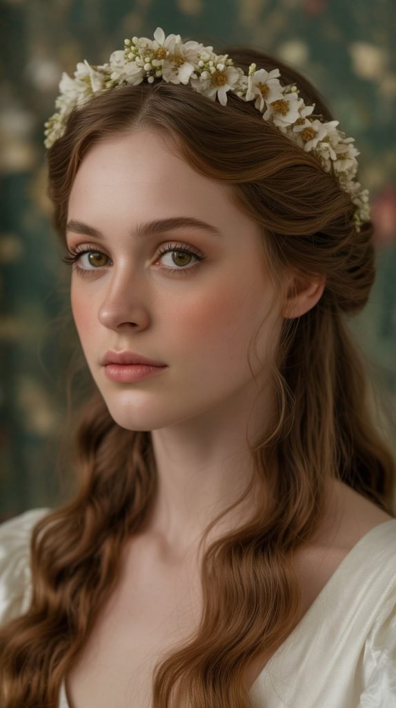 3. Half-Up Twisted Style with Flower Crown