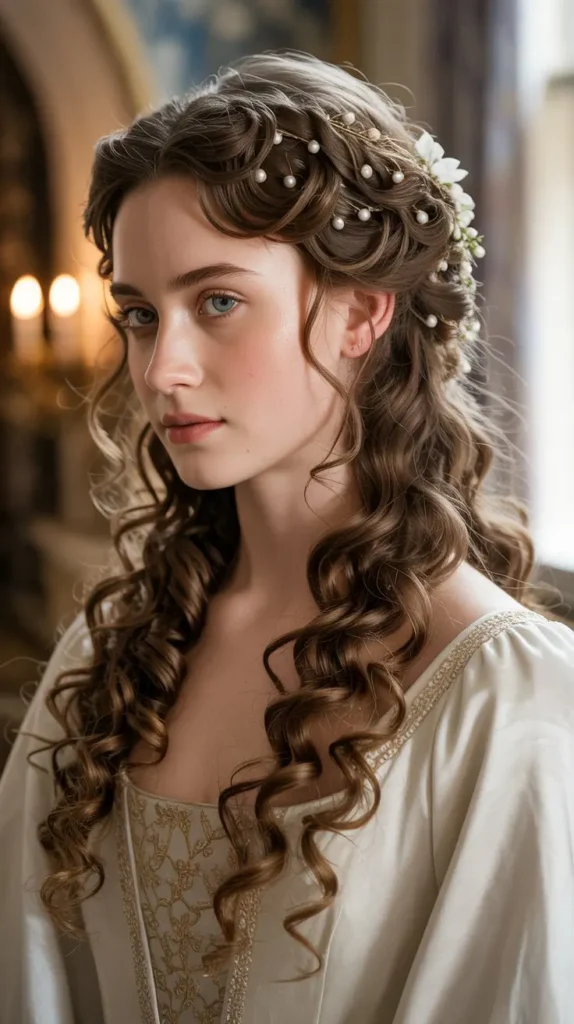Romantic Medieval Side-Swept Curls