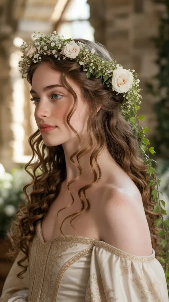 Flowing Medieval Waves with Floral Wreath