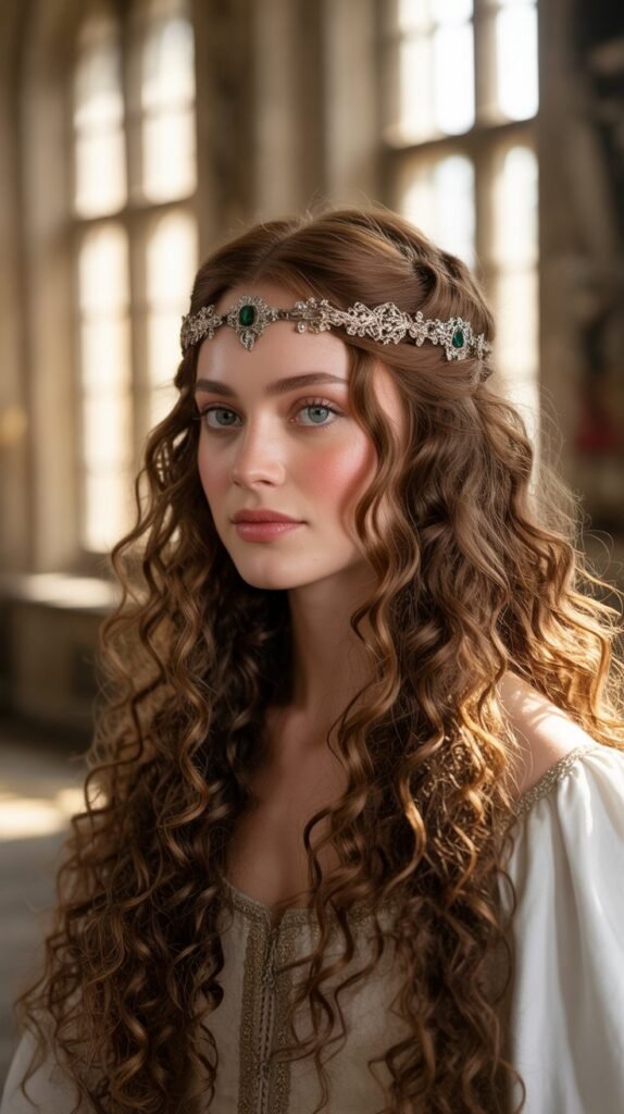 Cascading Curls with Jeweled Circlet