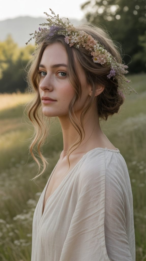 Bohemian Side Swept with Mixed Flower Clusters