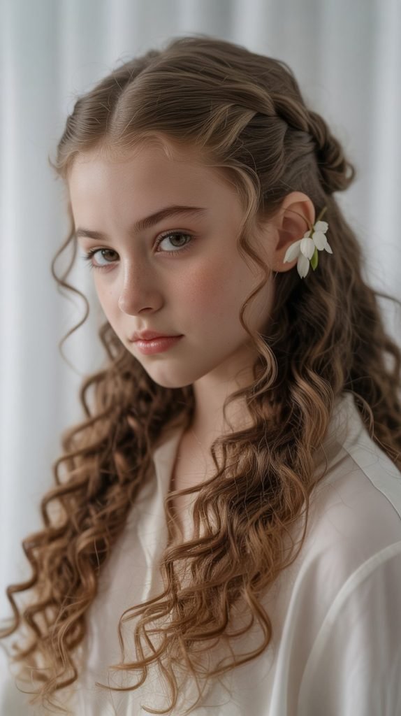 30. Twisted Curly Half-Updo with Volume