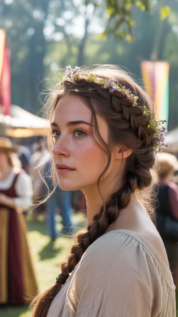 2. Braided Crown with Wildflower Accents