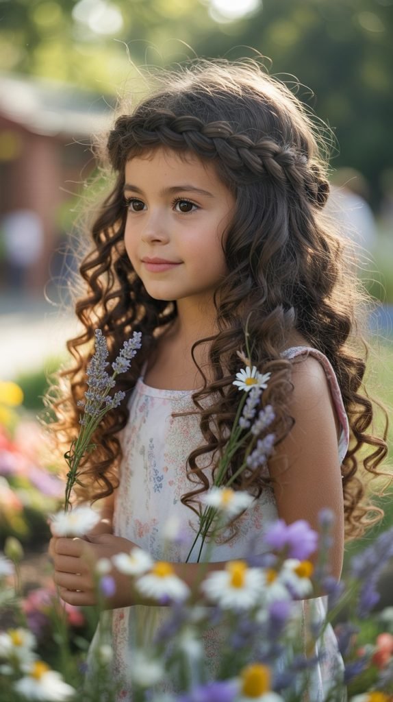 5. Braided Crown with Loose Curls