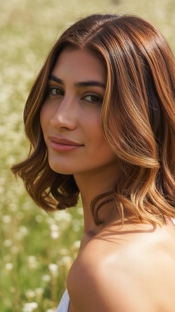Beautiful Caramel Highlights on Medium Brown Hair