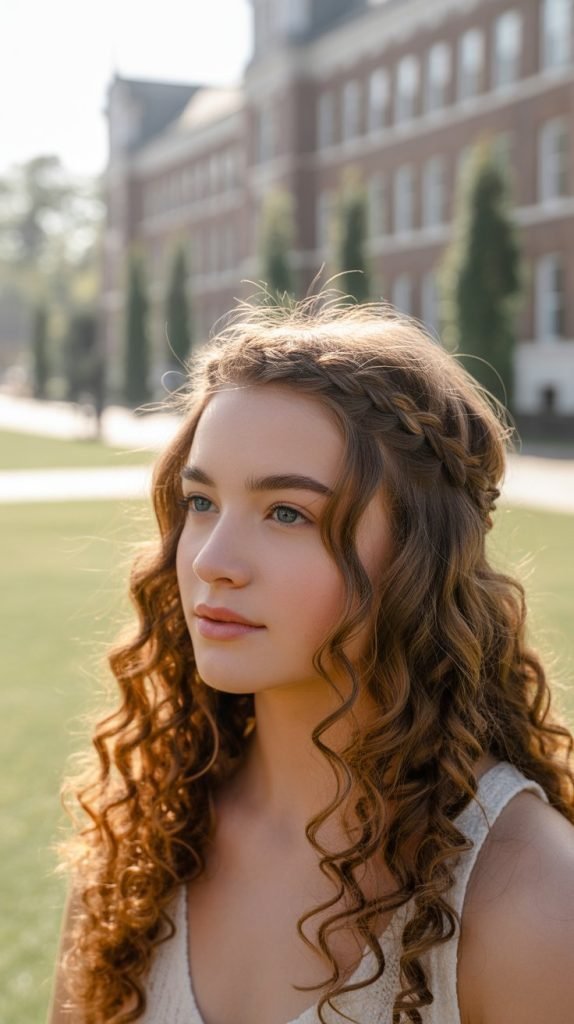 6. Braided Crown with Loose Curls