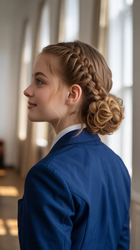 Side French Braid into Low Bun