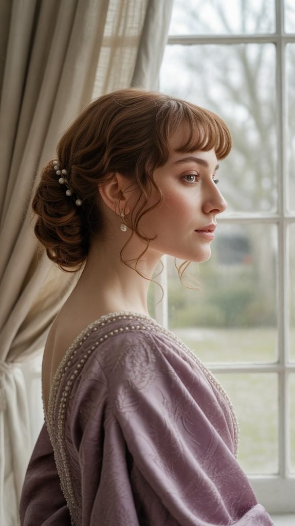 Side Bun with Curly Fringe