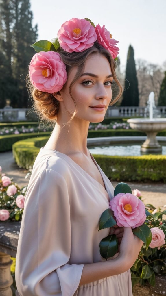 Soft Updo with Camellia Accents
