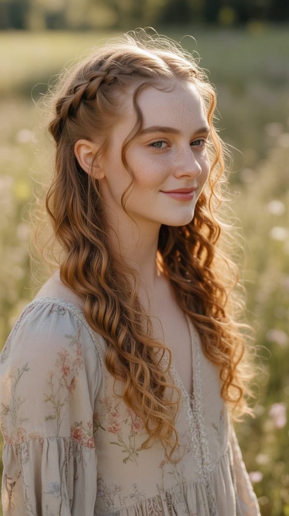 18. Boho Curly Half-Braid Style