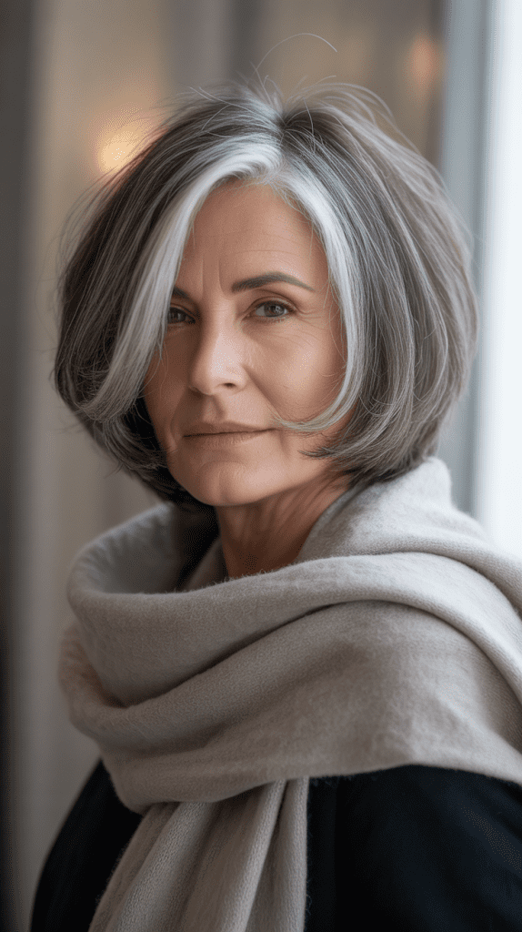 Shaggy French Bob with Natural Gray Blend