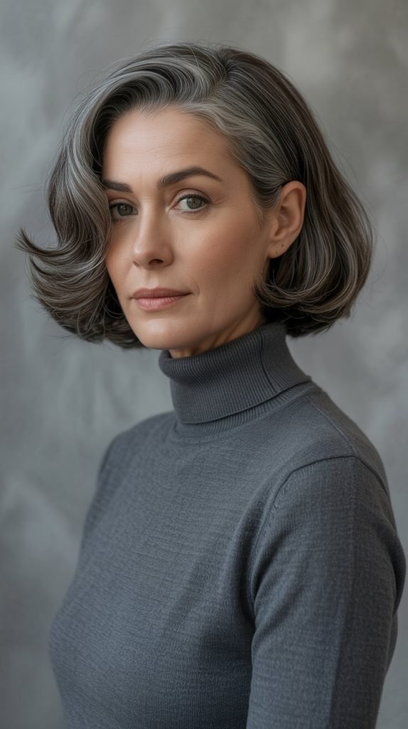 Angled Bob with Natural Gray Integration