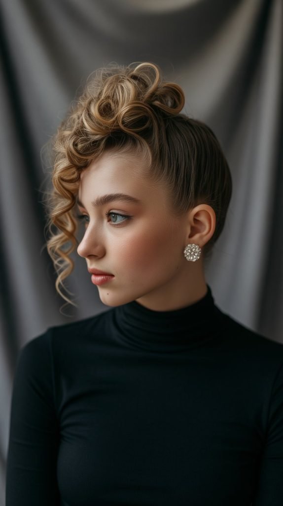 15. Twisted Curly Side Updo