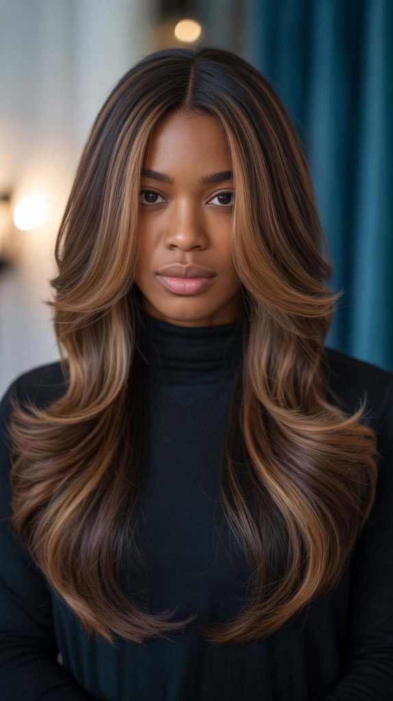 13. Long Layers with Balayage Highlights