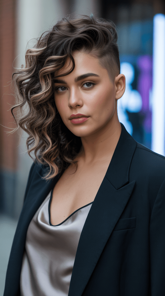 Curly Asymmetrical Cut with Deep Side Part