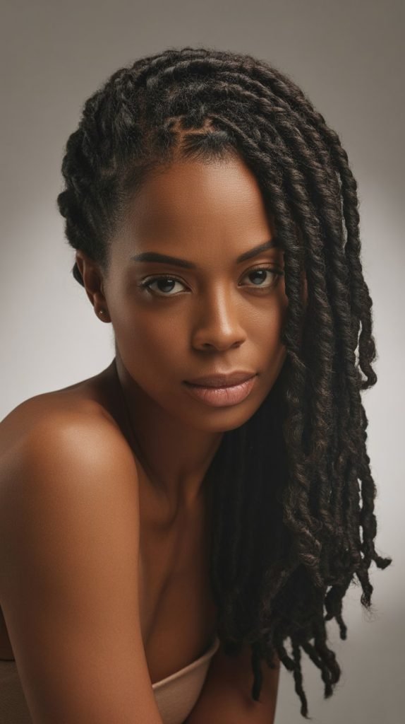  Asymmetrical Bob with Tucked Locs