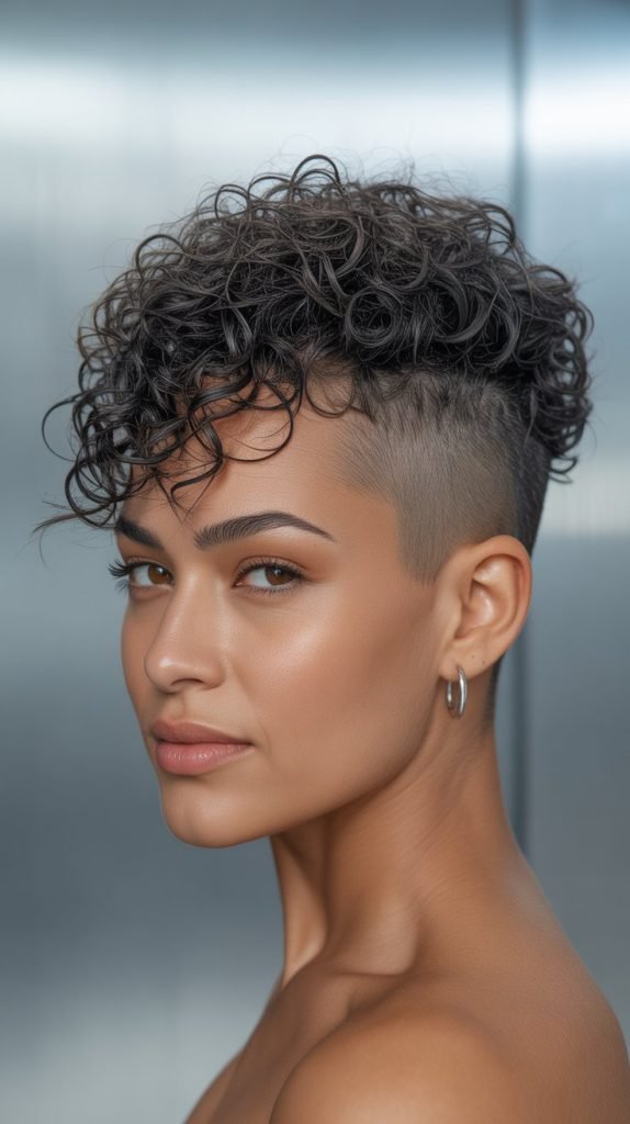 Curly Buzz Cut with Top Length
