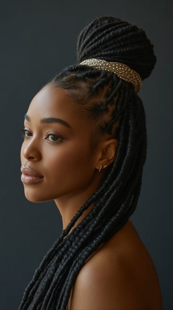 1. High Bun Loc Updo