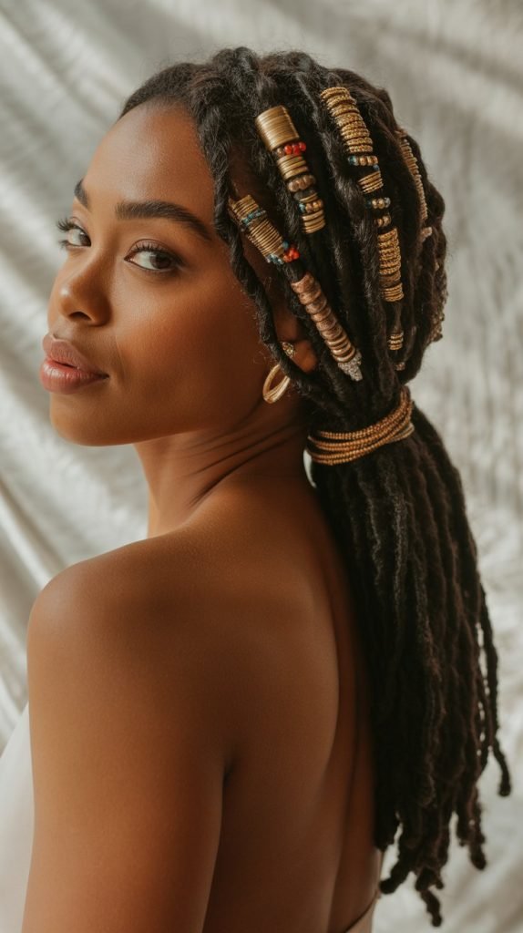 Low Ponytail with Loc Jewelry