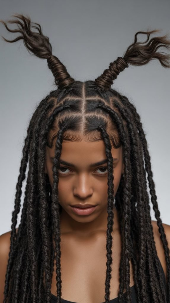 Zigzag Part with Dual Ponytails