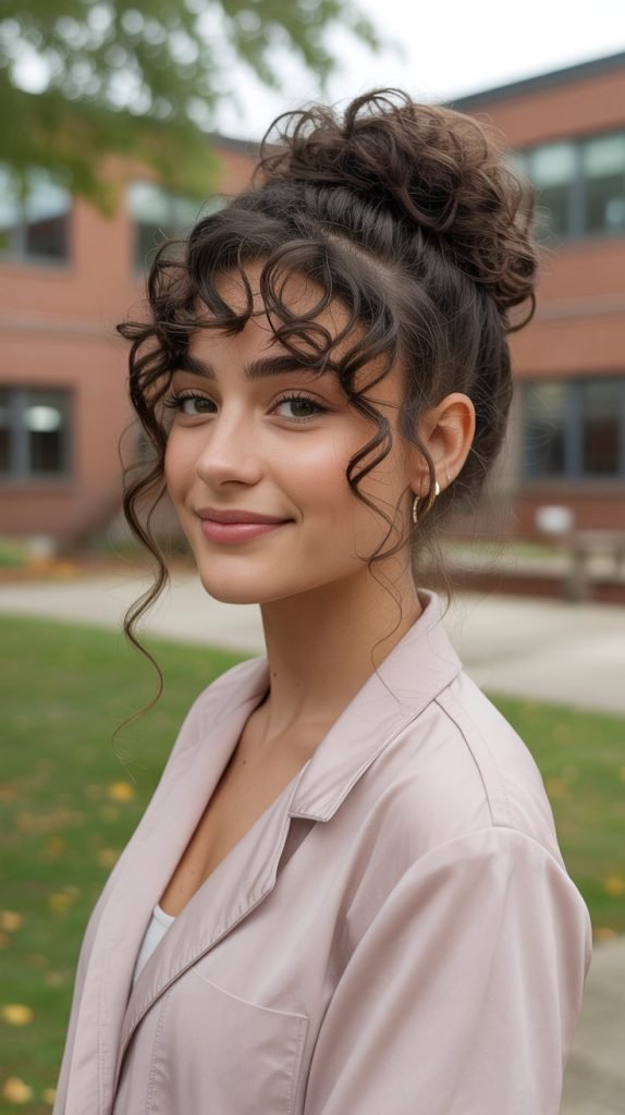 20. Curly Bun with Face-Framing Pieces