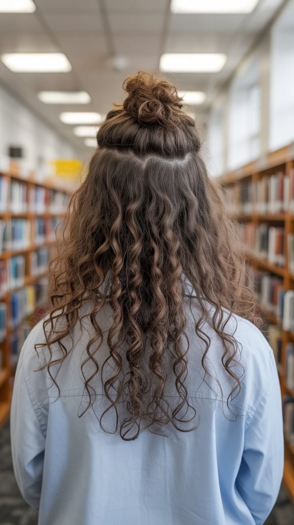 7. Half-Up Curly Bun