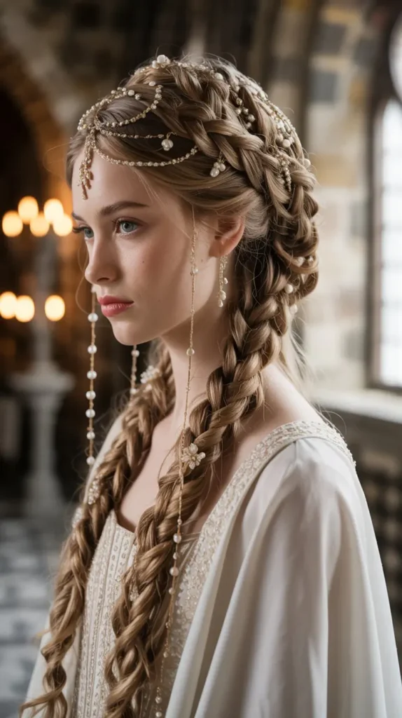 Braided Medieval Updo with Hair Jewelry