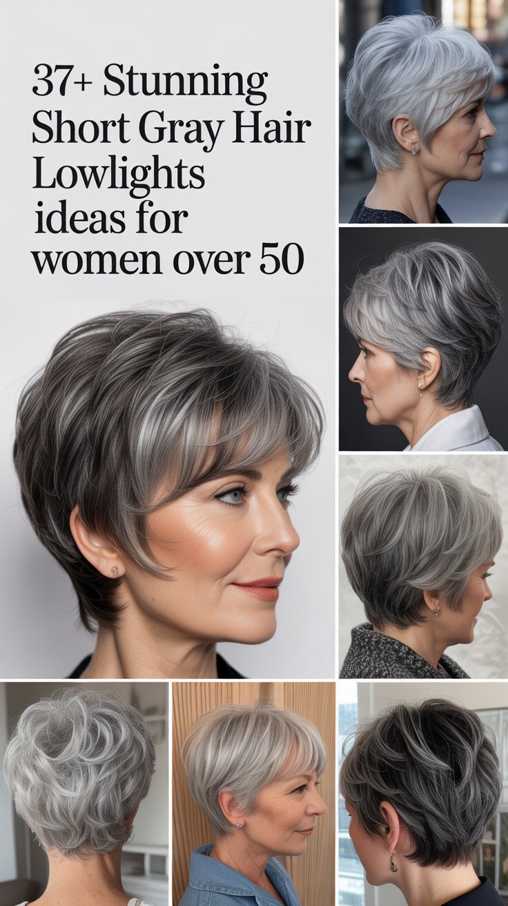37+ Stunning Short Gray Hair Lowlights Ideas for Women Over 50