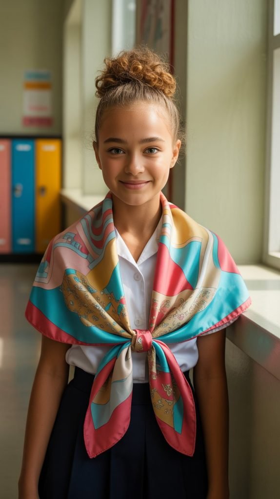 24. Curly Bun with Scarf Accent