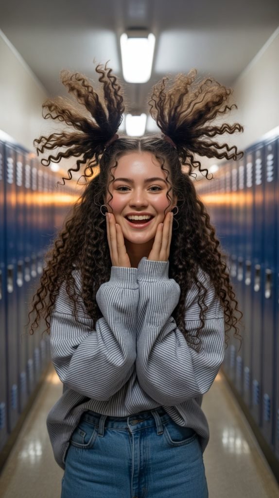 7. Space Buns for Curly Hair