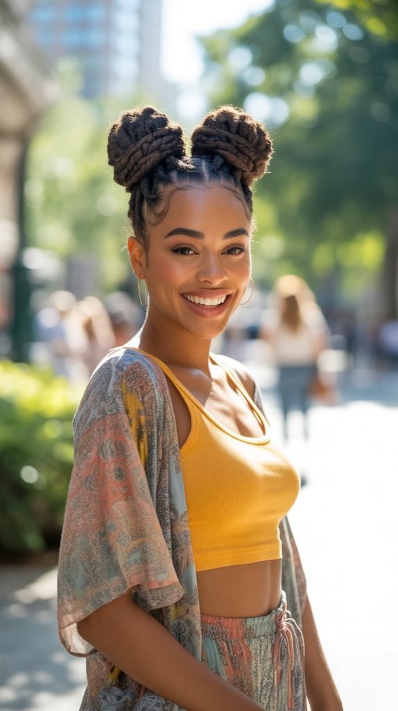 8. Double Bun Loc Style