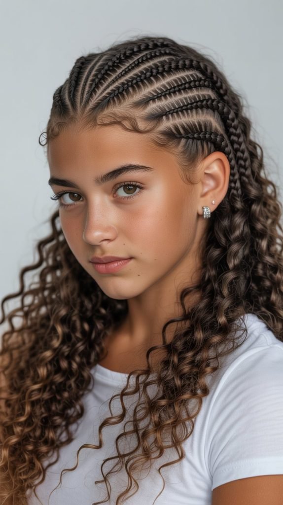 22. Diagonal Cornrow with Curly Ends