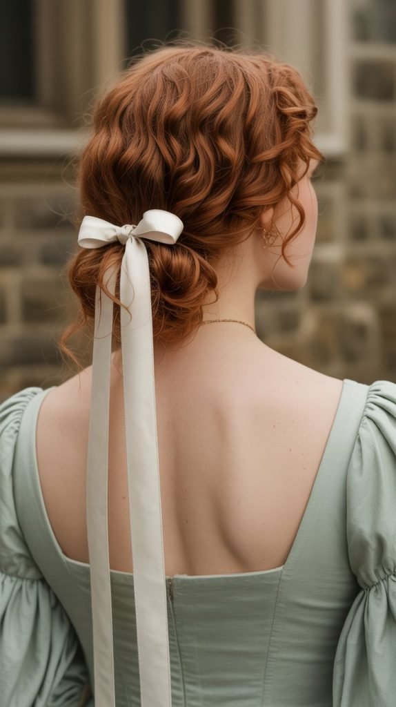 Curly Low Chignon with Ribbon