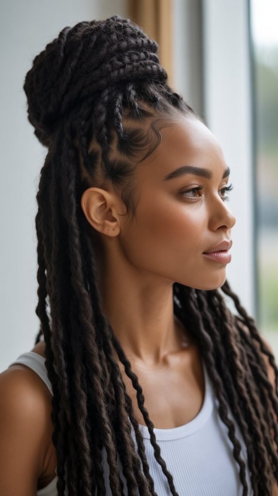 High Bun with Loose Locs