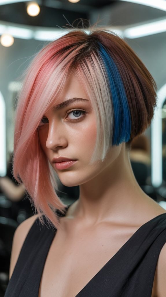 Asymmetrical Color-Blocked Angled Bob