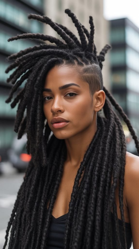 Mohawk Loc Style with Shaved Sides