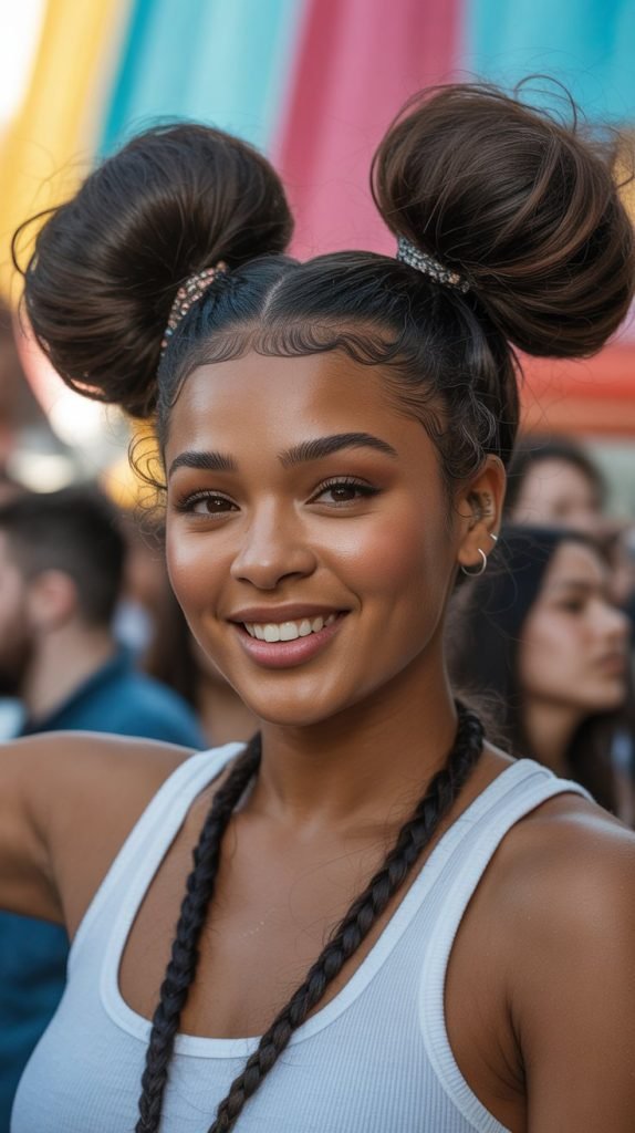  Space Buns with Loc Extensions