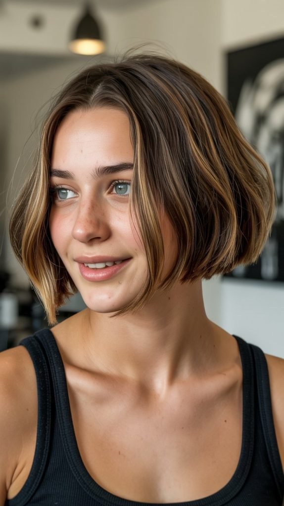 25. Choppy Bob with Slicked Back Roots