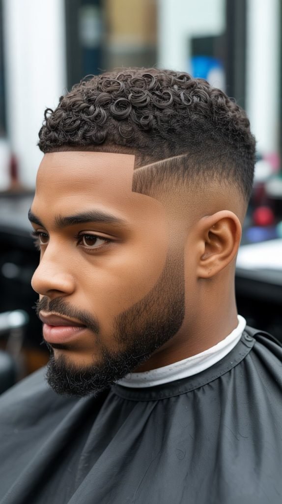 Temple Fade with Curly Top