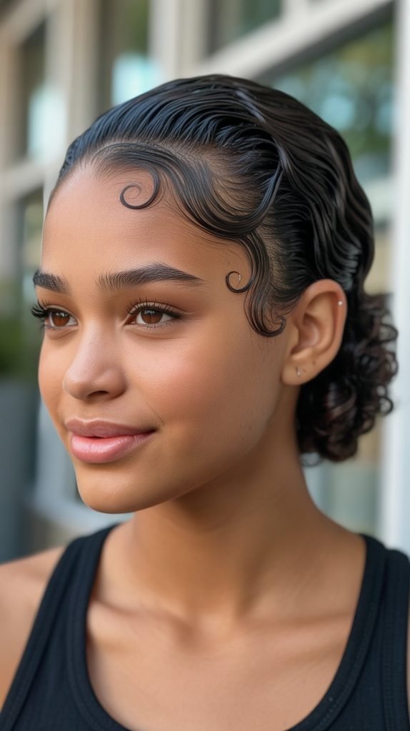 Classic Gel-Based Slickback for Tight Curls