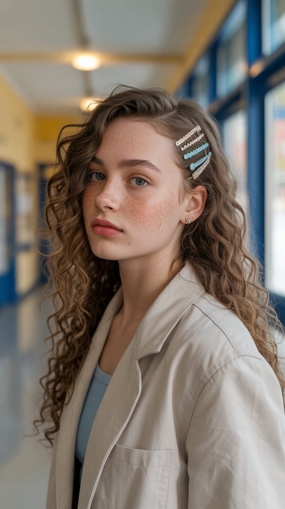 2. Side-Swept Curls with Bobby Pins