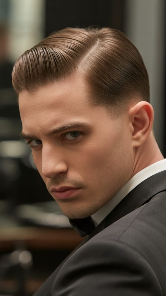  Slicked Back with Temple Fade