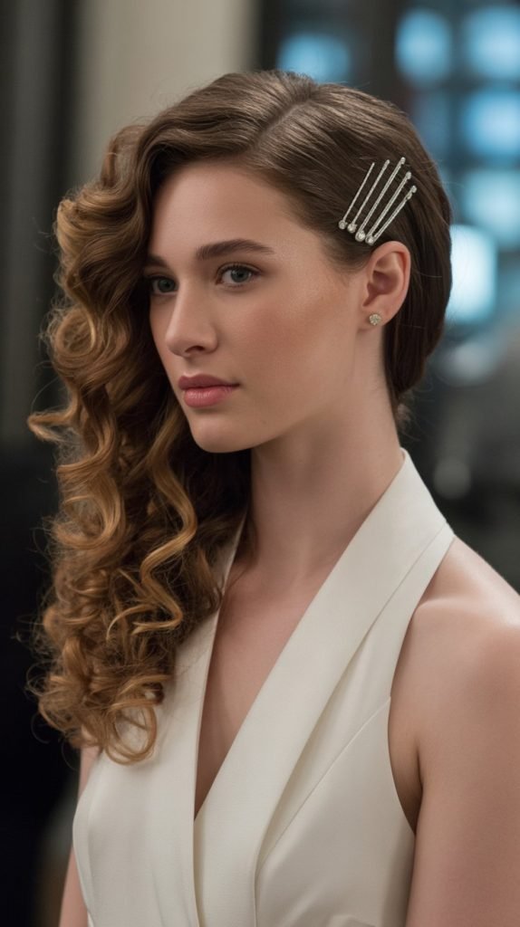 Curly Side Swept Style