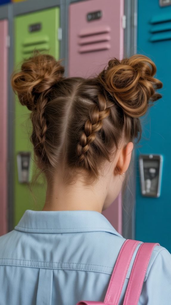  Braided Space Buns with Curly Texture