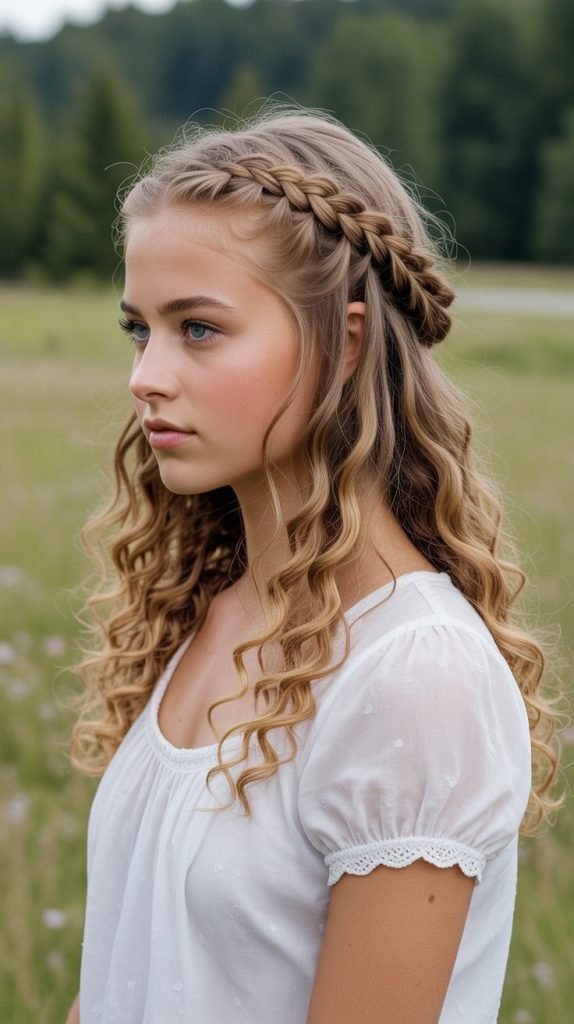 Milkmaid Braid with Curly Volume